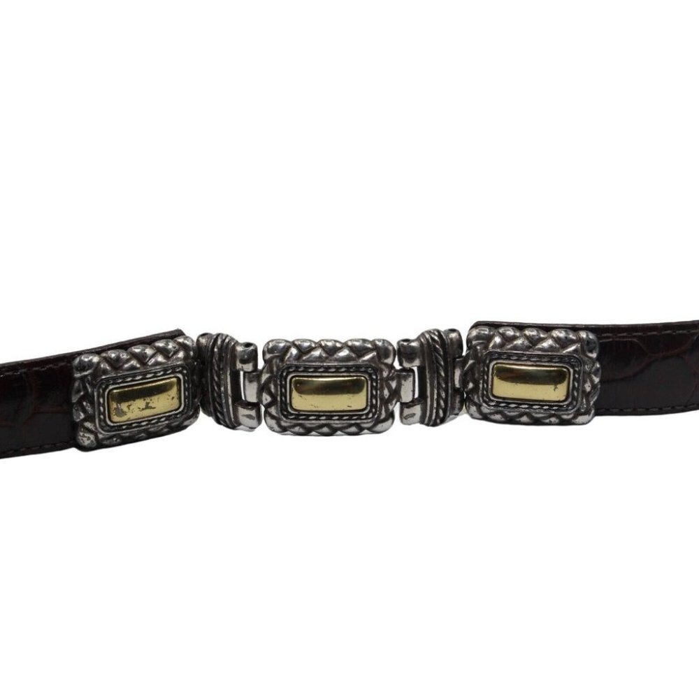 Brighton Brown Croc Grain Leather Silver Gold Hinged Belt #44209 Size M - Picture 9 of 9